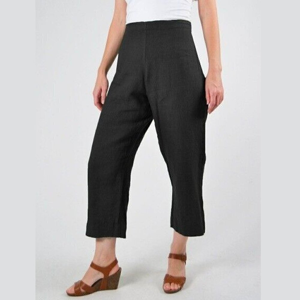 Bryn Walker Size XXS 2XS Black Linen Capri Pants Crop Lightweight Elastic Waist